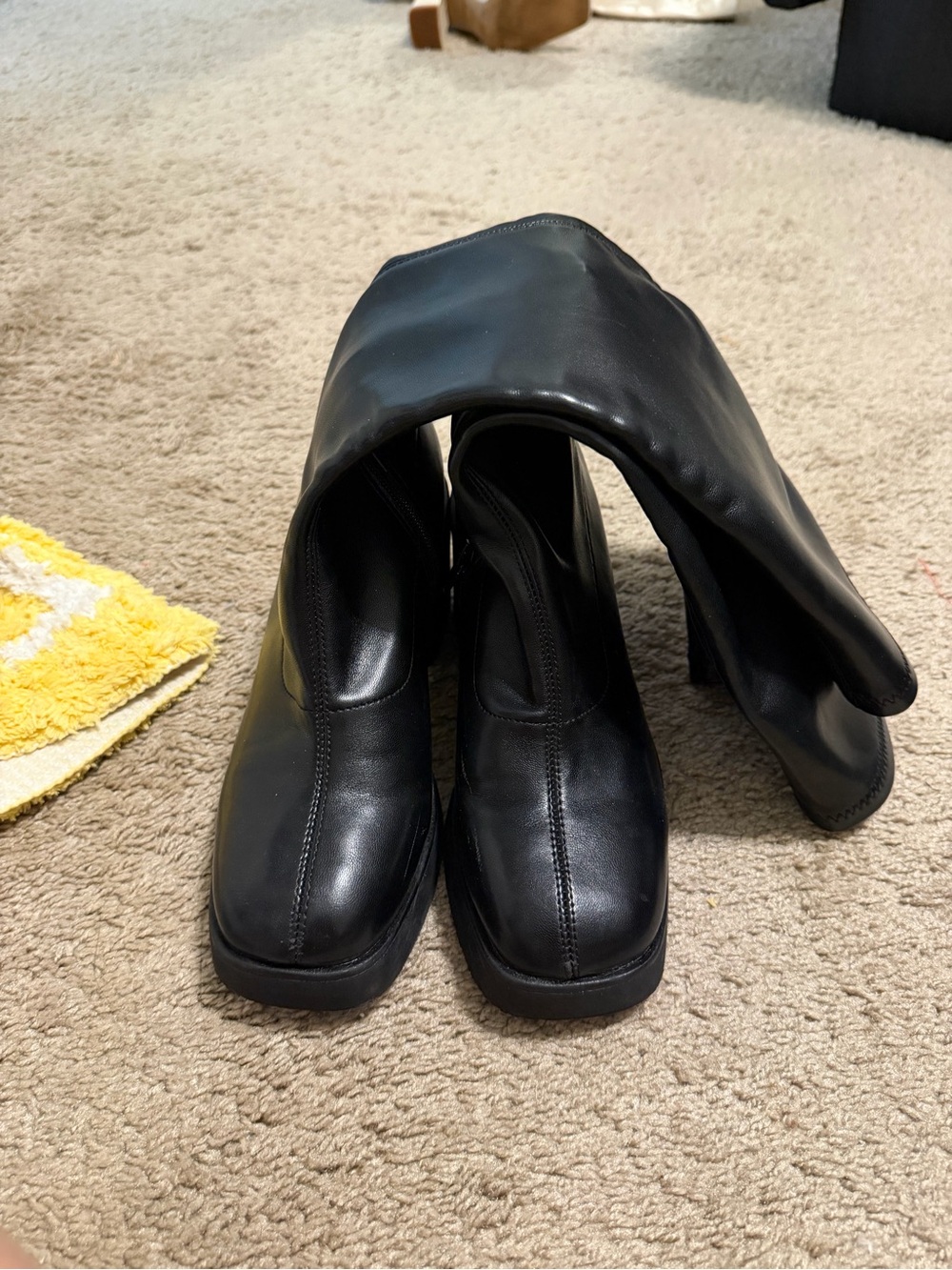 Target Black Leather Square-Toe Block Heel Knee Boots